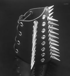 Bangle Three Row Cuspidal Spikes Rivet Leather Bracelet Wide Men Women Gothic Punk Rock Wristlet Arm Armor Cosplay Gauntlet16760061