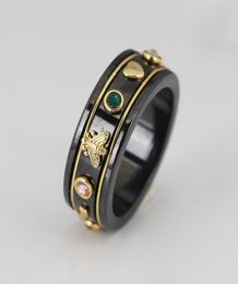 Lcon black ceramic bee ring with gold edge stone bee ring vintage ceramic ring8999431