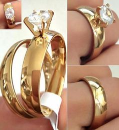 24pcs 12Pairs Gold Couples Ring Lovers Ring Stainless Steel Wedding Engagement CZ Band Ring Quality Comfortable Classic Jewelry1462720