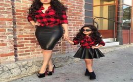 2PCS Kids Girls Clothes Set Princess Plaid Tops Shirt Leather Skirt Summer Outfits Children Girl Clothes 16Y6222697