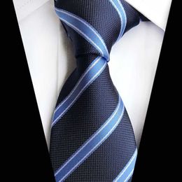 New Blue Striped Neckties Fashion Men Business Silk Neck Tie Classic Men's Stripe Jacquard Wove Wedding Party Man Ties Navy 231O