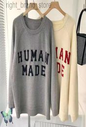 Tiger Head Embroidered Sweater Men039s Women039s Grey Apricot Humanmade Pullover Sweater W2208134328234