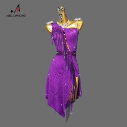 Scene Wear Latin Dance Dress Midi Girls Outfit Cabaret Vuxen Anpassa festkjol Evening Sexig Ballroom Practice Wear Chacha Line Suit Kid Y240529