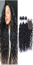 Peruvian Natural Wave Human Hair 3 Bundles with Closure Double Weft Dyeable Pre Plucked Natural Hairline1498043