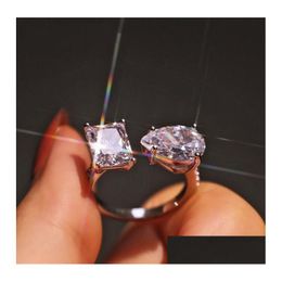 Wedding Rings Ins Women Fashion Jewellery 925 Sterling Sier Water Drop Emerald Cz Diamond Gemstones Party Eternity Open Adjusable Ring Dhtjn