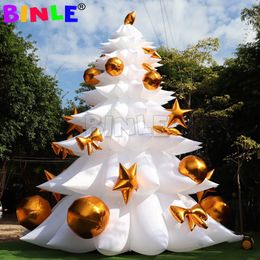 With blower LED Lighted Lage White Inflatable Christmas Tree With Golden Balls,Holiday Ornaments Balloon For Outside Night Show