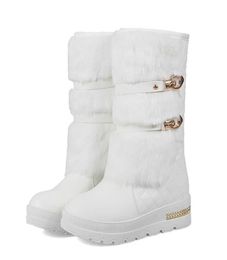 Hot Sale-Women Boots Fashion Faux Platform Ladies Shoes Winter Keep Warm Snow Boots Mid Calf Black White Plus Size Botas Mujer3624924
