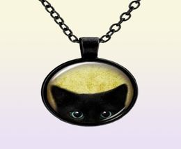 Customised Vintage Glass Cats Charms Necklace Silver Antique Bronze Matt Black Magic Time Gem Pendant Sweater Necklace Gift Jewelr5168899
