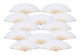 Handheld Fans White Paper Fan Folded Bamboo Folding Fans For Church Wedding Gift Party Favours DIY8509365