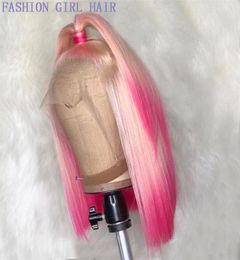 Ombre Pink Short Lace Front simulation Human Hair Wigs 10 16 Inch Brazilian Straight Bob Wig Pre Plucked With Baby Hair Synthetic6621312