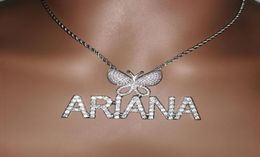 Custom Mini Initial Letters With Buttterfly Bail Pendant Micro Paved CZ Personalised Name Plated Necklace Hip hop Jewelry8350577