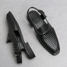 Brown Men Sandals Buckle Strap Dress Shoes Handmade Black Business Fashion Mens Size 38 240520