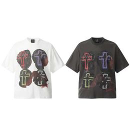 Men's T-Shirts 24ss Saint Michael T-shirt Vintage Portrait Color Cross Short Slved T American High Strt Men Women Loose Casual Tops G240529