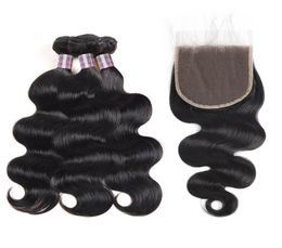 Ishow Human Hair Bundles With 5x5 Lace Closure Brazilian Body Wave Virgin Extensions Whole Straight Peruvian Wefts for Women A9120162