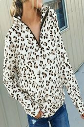 Winter Pullover Leopard Hoodies Women 2019 Autumn Long Sleeve Zip Flannel Fur Sweatshirts Loose Lady Casual Fleece Hoody Jumper1143626