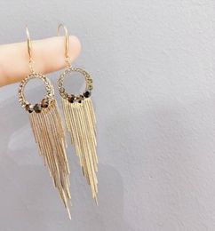 Korean brand fashion women plated 18k gold tassel geometric dangle earrings Jewellery S925 silver needle microset shiny zircon drop7528025