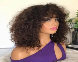 13x4 Brazilian Short Curly Lace Front Wigs For Black Women Pre Plucked With Bangs Synthetic Bob Full Frontal Wigfactory direct2908484