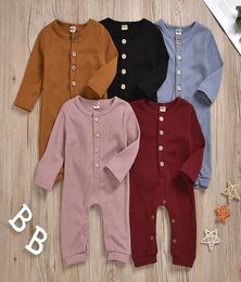 kids clothes girls boys Solid stripe romper newborn infant Buttons Jumpsuits Spring Autumn baby Climbing clothing C23869946743