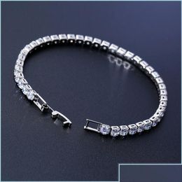 Tennis Luxury 4Mm Cubic Zirconia Bracelets Iced Out Chain Crystal Wedding Bracelet For Women Men Gold Sier Jewellery Dro Dhgarden Drop Dhlgf