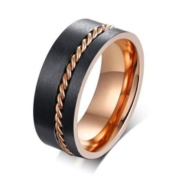 Titanium Stainless Steel Rings 8mm Black Matte Finished Rose Gold Color High Polished Men Jewelry Gift R4299238190