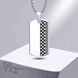 Pendant Necklaces Vnox Mens Geometric Dog Tag Checkerboard Necklaces Stainless Steel Militay Dog Pendant with Box Chain Cool Male Boy Collar Y2405308GDV