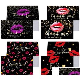 Greeting Cards 50Pcs/Pack Red Lips Thank You For Supporting My Small Business Card Gift Baking Cake Package Decor Wedding Drop Delive Dhgsi