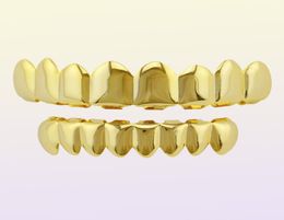 Hiphop grill Jewelryclassic Smooth Gold Sier Rose Plated Teeth Grillz Top Bottom Faux Dental Tooth Braces Grills Men Lady Hip Hop 3011568