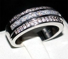 Luxury Princesscut White Topaz Gemstone Rings Fashion 10KT White Gold filled Wedding Band Jewellery for Men Women Size 891011123639779