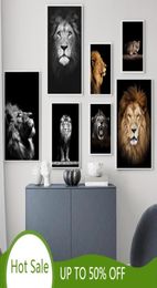 Africa Wildlife Roaring Lion Wall Art Canvas Painting Posters Black And White Animals Room Decor Pictures Home Decoration Painting6486346