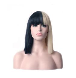 WoodFestival short straight bob wig synthetic black blonde hair heat resistant Fibre wigs full bangs women cosplay7177810