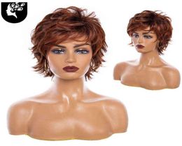Ombre Brown Synthetic Wigs with Bangs for White Women Short Red Grey Wave Cosplay Hair Wig Dark Root Daily Use Yourbeauty 2205259737900