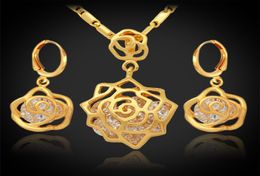 Vintage Infinity Elegant Rose Cubic Zirconia Earrings Pendant Set 18K Real Gold Plated Fashion Jewelry Sets For Women5950480