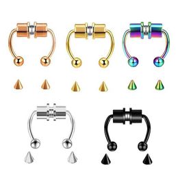 Charm Fake Piercing Nose Ring Hoop Septum Non Piercing Nose Clip Rock HipHoop Stainless Steel Magnet Fashion Punk Body Women Jewellery Y2405312F78