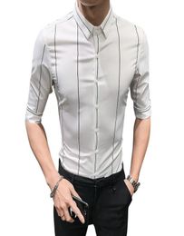 Brand Men Shirt Half Sleeve Striped Shirts For Men Business Formal Wear Slim Fit Casual Dress Shirt1997665