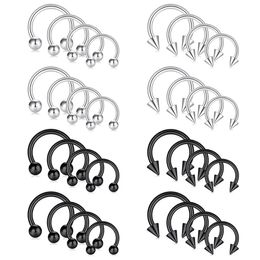 Charm 32 Pcs Double Head Bolt Piercing Nose Rings Hoops Cartilage Hoop Earring Piercing Open Stacked Hoop Nose Rings for Women and Men Y240531ASI3