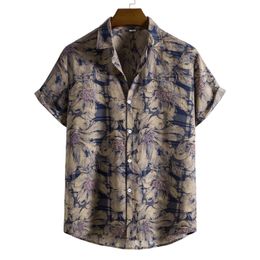 Mens Vintage Button Up Cotton Linen Shirts Slim Fit Short Sleeve Hawaiian Floral Shirt Men Harajuku Streetwear Casual Camisas 240601