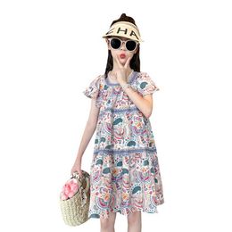 Girl's Dresses Dress For Girls Floral Pattern Girls Summer Dresses Casual Style Kid Dress Big Children Clothing 6 8 10 12 14 Y240529