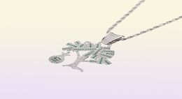Hip Hop Gold Silber Farbe Kubikzirkon US -Dollar Geldbaum Anhänger Halskette für Männer Bling Schmuck43372903436548