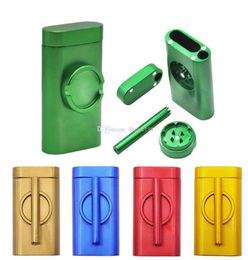 metal Dugout One Hitter Aluminium pipe with herb tobacco grinder and smoking cigarette herb storage box7902129