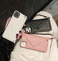 Credit Card Phone Cases Wallet Crossbody Long Chain For iPhone 13 12 mini 11 promax XS Max Diamond lattice texture Cover with trap4078162