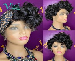 pixie cut wig human hair short bob human hair wigs 130 remy brazilian lace front wigs Pre plucked with baby1070435