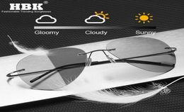 Titanium Rimless Pochromic Sunglasses Men Polarised Driving Ultralight Pilot Sun Glasses for Outdoor Fishing UV400 T2006193647760