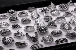 20 Pieces Mix Women Vintage Ring Whole Antique Silver Plated Boho Gothic Leaf Flower Statement Rings Men Jewelry2511934