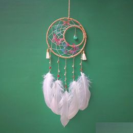 Arts And Crafts Butterfly Dream Catcher Gift White Pink Handmade Feather Pendant Wall Decor For Bedroom 122571 Drop Delivery Home Gard Dhnpm