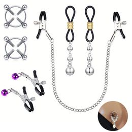 Mens Stainless Steel Fake Nipple Ring Flower Bell Pendant Ball Chain Decor NonPiercing Body Jewellery 1set 240528