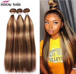 Ishow Weaves Wefts Straight Highlight 427 Ombre Colour Human Hair Bundles 828inch Brazilian Body Peruvian Virgn Hair Extensions f7424328