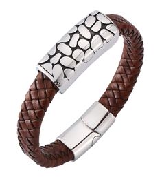 Personality Geometry Men039s Brown Woven Leather Bracelet Stainless Steel Magnetic Buckle Fashion Charm Bracelet 7SP01699672796