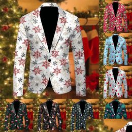 Men'S Suits & Blazers Mens Single One Button Christmas Printed Casual Suit Jacket Fashionable And Slim Fitting Drop Delivery Apparel Dhshz