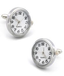 Men039s Functional Cufflinks Quality Brass Material Silver Colour Real Watch With Battery Cuff Links Whole Retail7824617