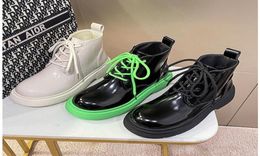 Women Bounce Platform Laceup Boots Bulky Rounded Toe Leather Shoes Beige Black Green Size With box9829792